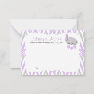 Purple & Grey Elephant Baby Shower Sm - Advice Card