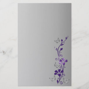 Purple, Grey Floral Butterflies Wedding Stationery