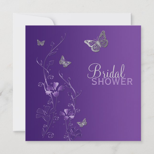 Purple Grey Floral Butterfly Bridal Shower Invite (Front)