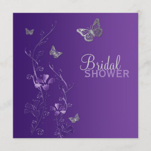 Purple Grey Floral Butterfly Bridal Shower Invite