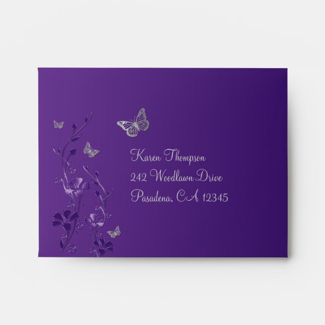 Purple, Grey Floral Butterfly Envelope for RSVP 2 (Front)