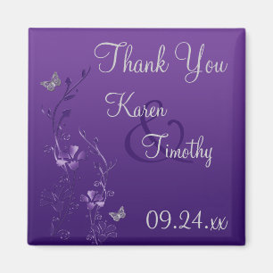 Purple Grey Floral Butterfly Wedding Favour Magnet