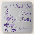 Purple Grey Floral Wedding Coaster Set (6)