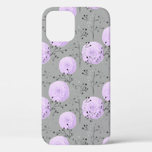 Purple Grey Flower Leaves Floral Pattern iPhone 12 Case