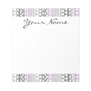 Purple Grey Geometric Aztec Tribal Print Pattern Notepad