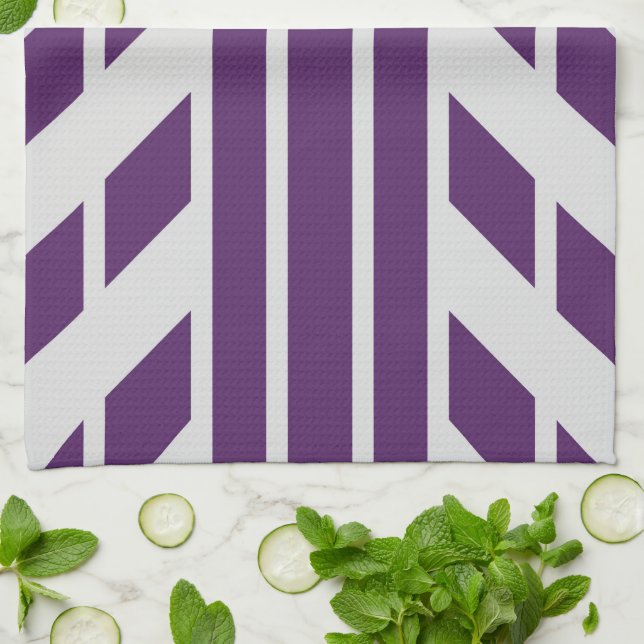 Purple & Grey Geometric Kitchen Towel, Monogram Tea Towel (Folded)