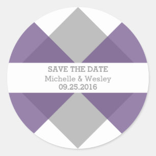 Purple Grey Geometric Triad Save the Date Stickers