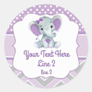 Purple Grey Girl Elephant Peanut Round Sticker