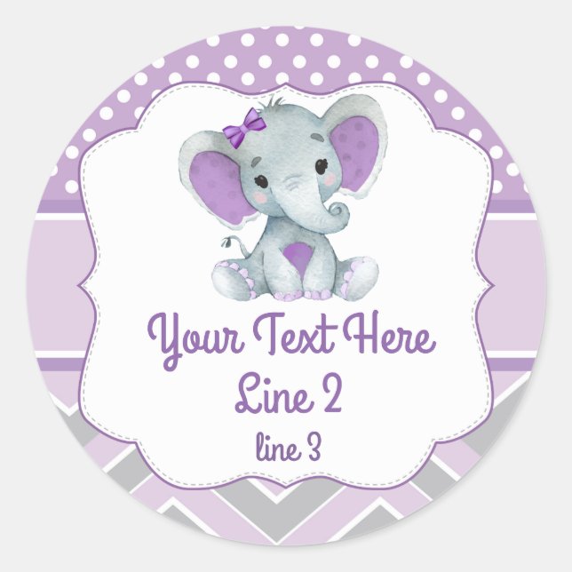 Purple Grey Girl Elephant Peanut Round Sticker (Front)