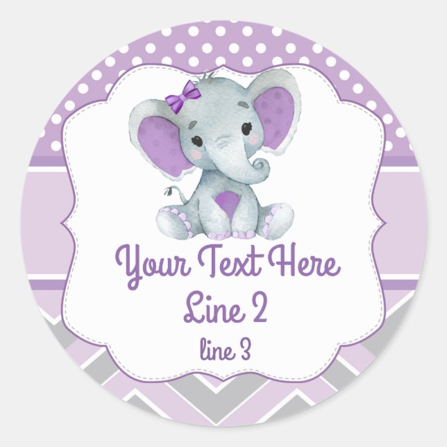 Purple Grey Girl Elephant Round Sticker (Front)