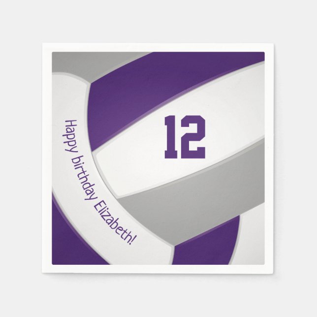 Purple grey girls boys volleyball celebration  napkin (Front)