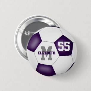 purple grey girls soccer personalised 6 cm round badge