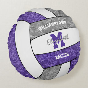 Purple grey girly volleyball team colours round cushion