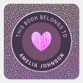 Purple Grey Glitter And Heart Back To School Chic Square Sticker
