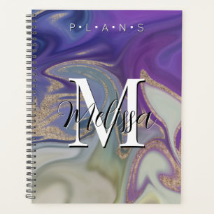 Purple Grey Gold Modern Monogram Abstract Planner