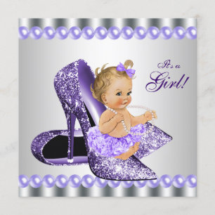 Purple Grey High Heel Shoe Baby Shower Invitation