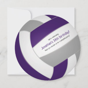 Purple grey kids volleyball birthday party announcement