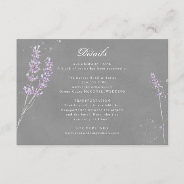 Purple grey lavender wedding reception details enc enclosure card (Front)