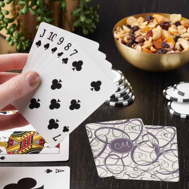 purple grey loops on white geometric pattern playing cards (In Situ)