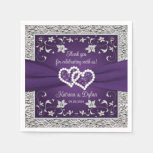 Purple, Grey Love Hearts Wedding Napkin
