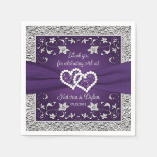 Purple, Grey Love Hearts Wedding Napkin
