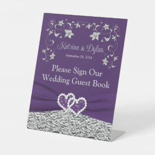 Purple, Grey Love Hearts Wedding Pedestal Sign