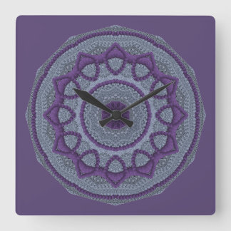 Purple Grey Mandala Square Wall Clock