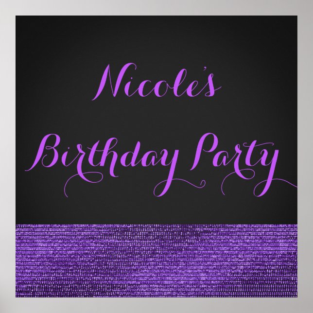 Purple & Grey Modern Glam Sequins Party Banner Poster (Front)