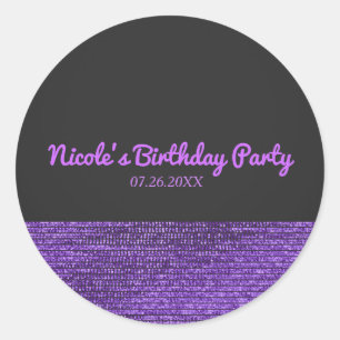 Purple Grey Modern Glam Sequins Party Favour Custo Classic Round Sticker