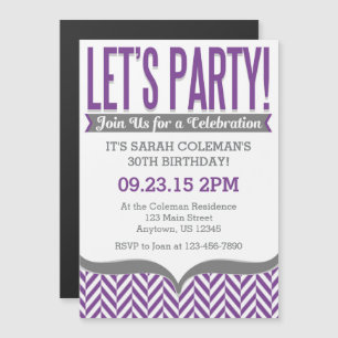 Purple Grey Modern Magnetic Birthday Invitations