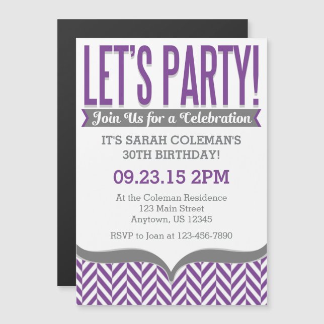 Purple Grey Modern Magnetic Birthday Invitations (Front/Back)