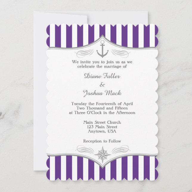 Purple Grey Nautical Wedding Invitation (Front)