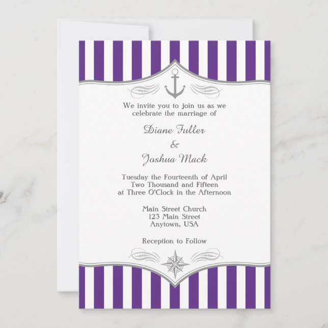 Purple Grey Nautical Wedding Invitation (Front)