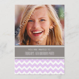 Purple Grey Photo 16th Birthday Party Invitations