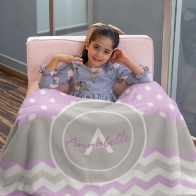 Purple Grey Polka Dot Chevron Fleece Blanket (Creator Uploaded)