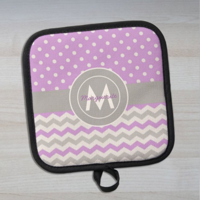 Purple Grey Polka Dot Chevron Pot Holder (Creator Uploaded)