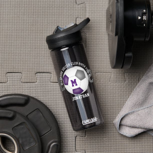 Purple grey school club colours custom soccer  water bottle