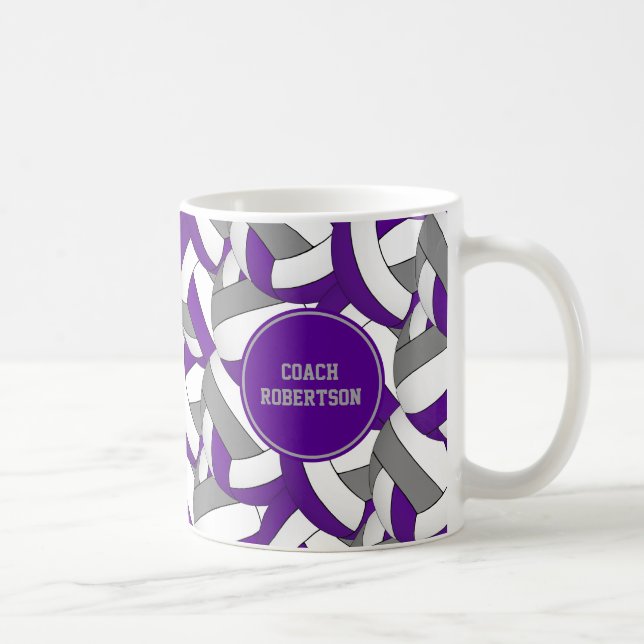 purple grey school colours volleyball coach gift coffee mug (Right)