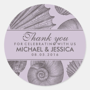 Purple Grey Seashell Wedding Favour Sticker Label