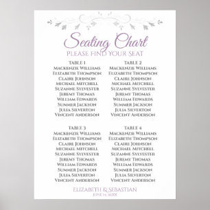 Purple & Grey Simple 4 Table Wedding Seating Chart