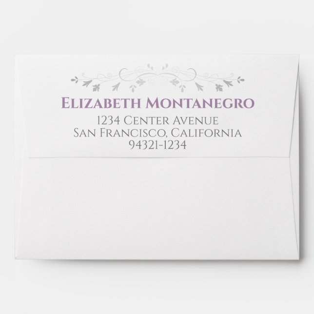 Purple & Grey Simple Elegant Filigree Wedding Envelope (Back (Top Flap))
