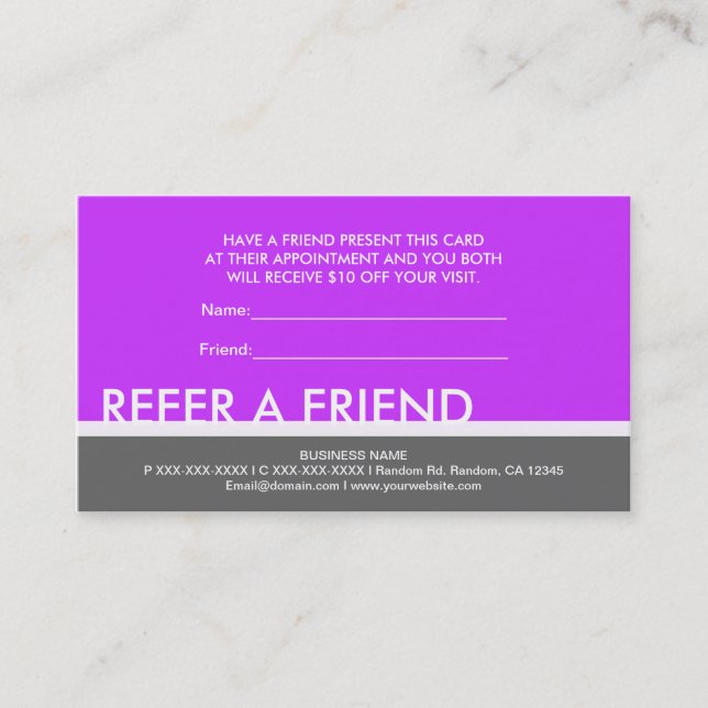Purple grey simple refer a friend custom cards (Front)