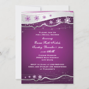 Purple, grey snowflake wedding bridal shower invitation