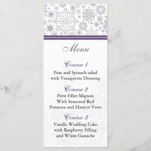 purple grey snowflake winter wedding menu cards