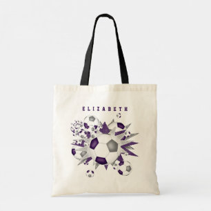 purple grey soccer ball blowout girls name tote bag