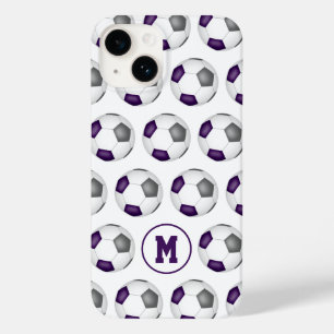 purple grey soccer balls pattern monogrammed Case-Mate iPhone 14 case
