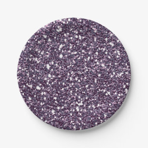 Purple Grey Sparkle Glitter Glam Custom Party Paper Plate
