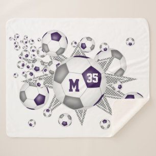 purple grey sports room soccer ball blowout sherpa blanket