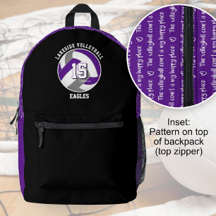 purple grey sports team colours volleyball player printed backpack