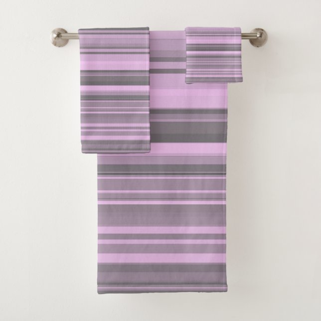 Purple Grey Stripes Bath Towel Set (Insitu)
